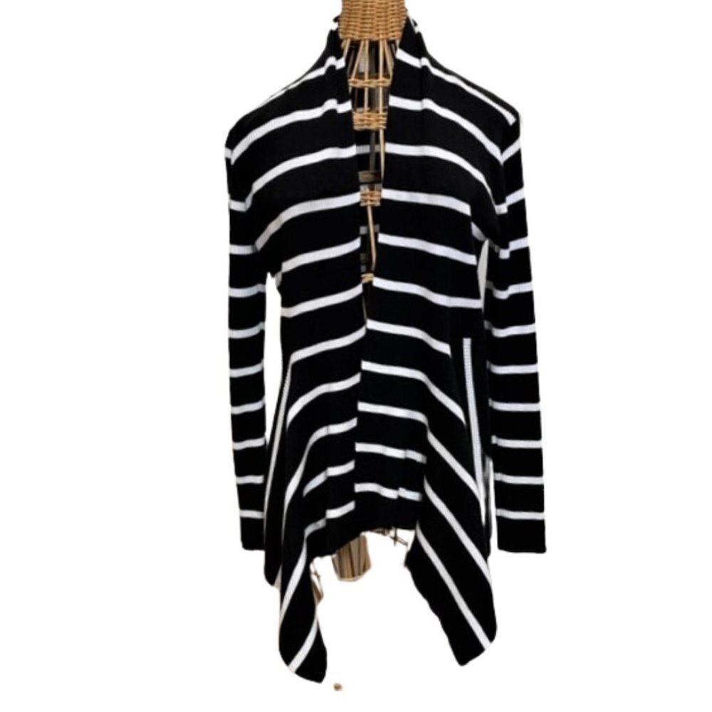 Carmen black and white stripe cardigan sweater.